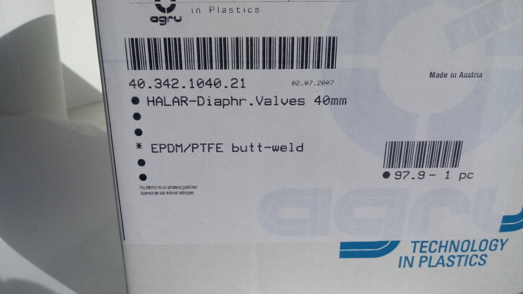 Halar Membranventil ECTFE SDR21 40mm 40.342.1040.21 diaphragm valve EPDM/PTFE, € 49,- (8130 Frohnleiten)