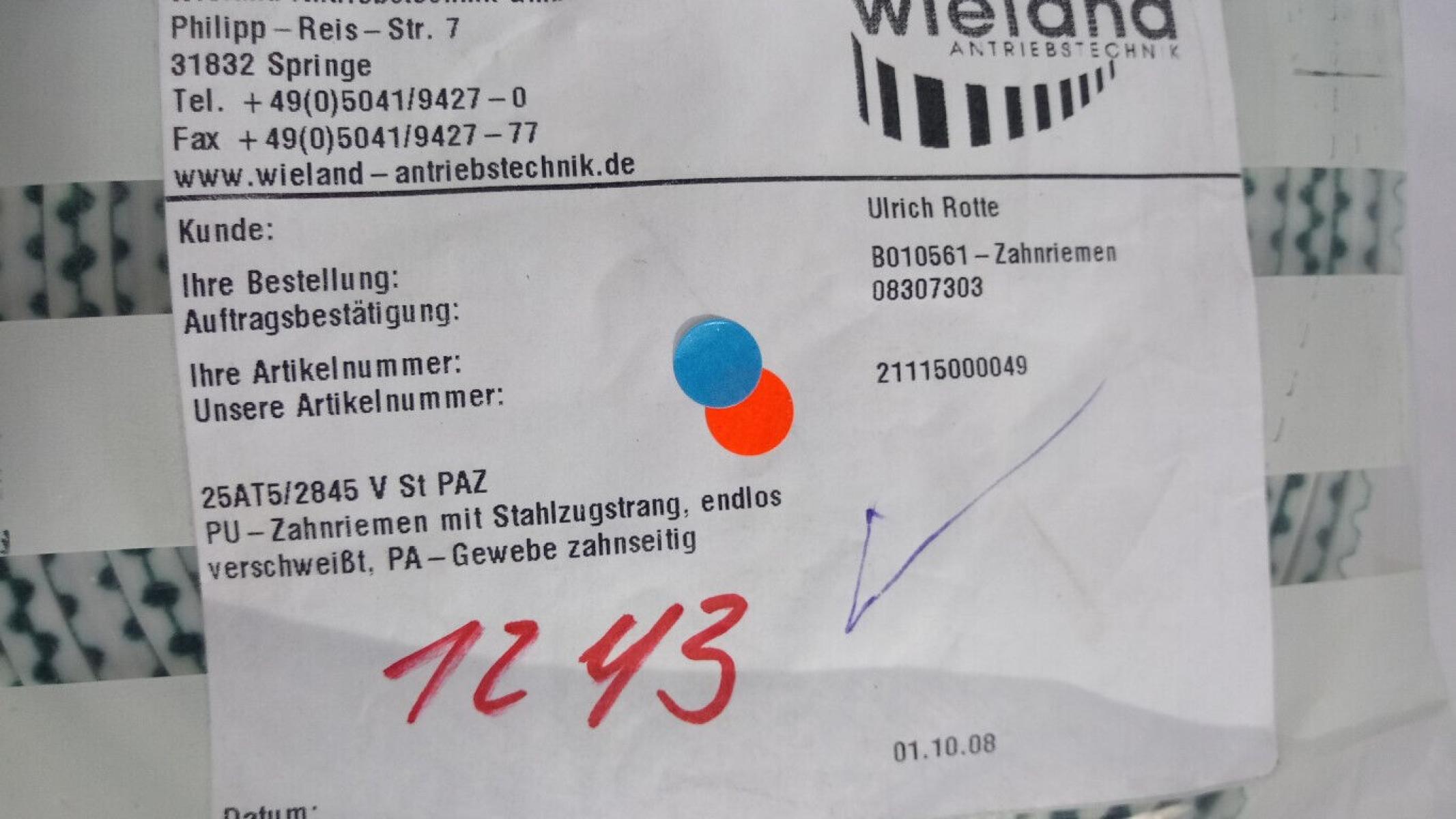 Seca AT5-2845-25 Zahnriemen Timing Belt, € 19,- (8130 Frohnleiten)