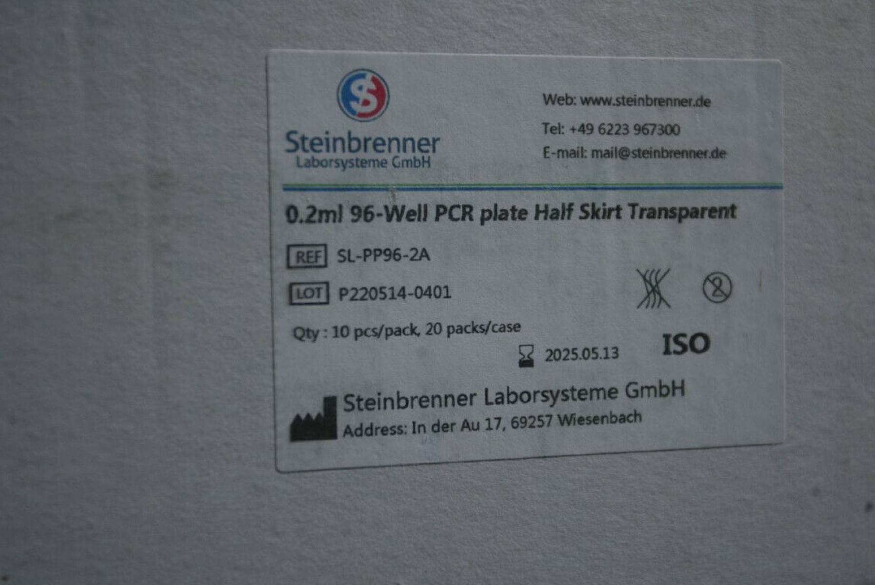 Steinbrenner 0.2 ml 96-Well PCR plate half skirt transparent, € 29,- (8130 Frohnleiten)